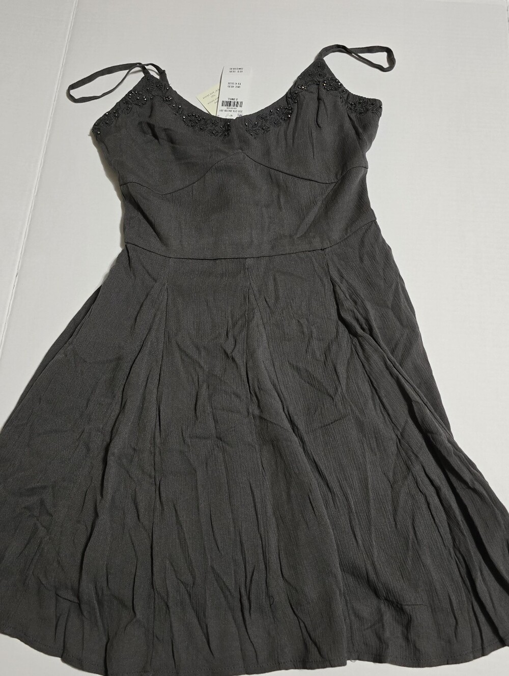 Hollister Charcoal Spaghetti-Strap Mini Dress with Beaded Neckline